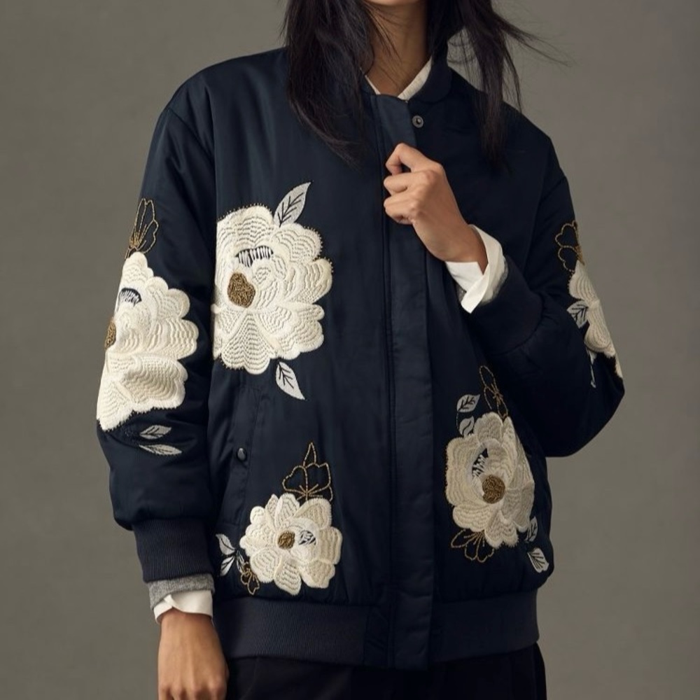 NWT Maeve Embroidered Bomber Jacket